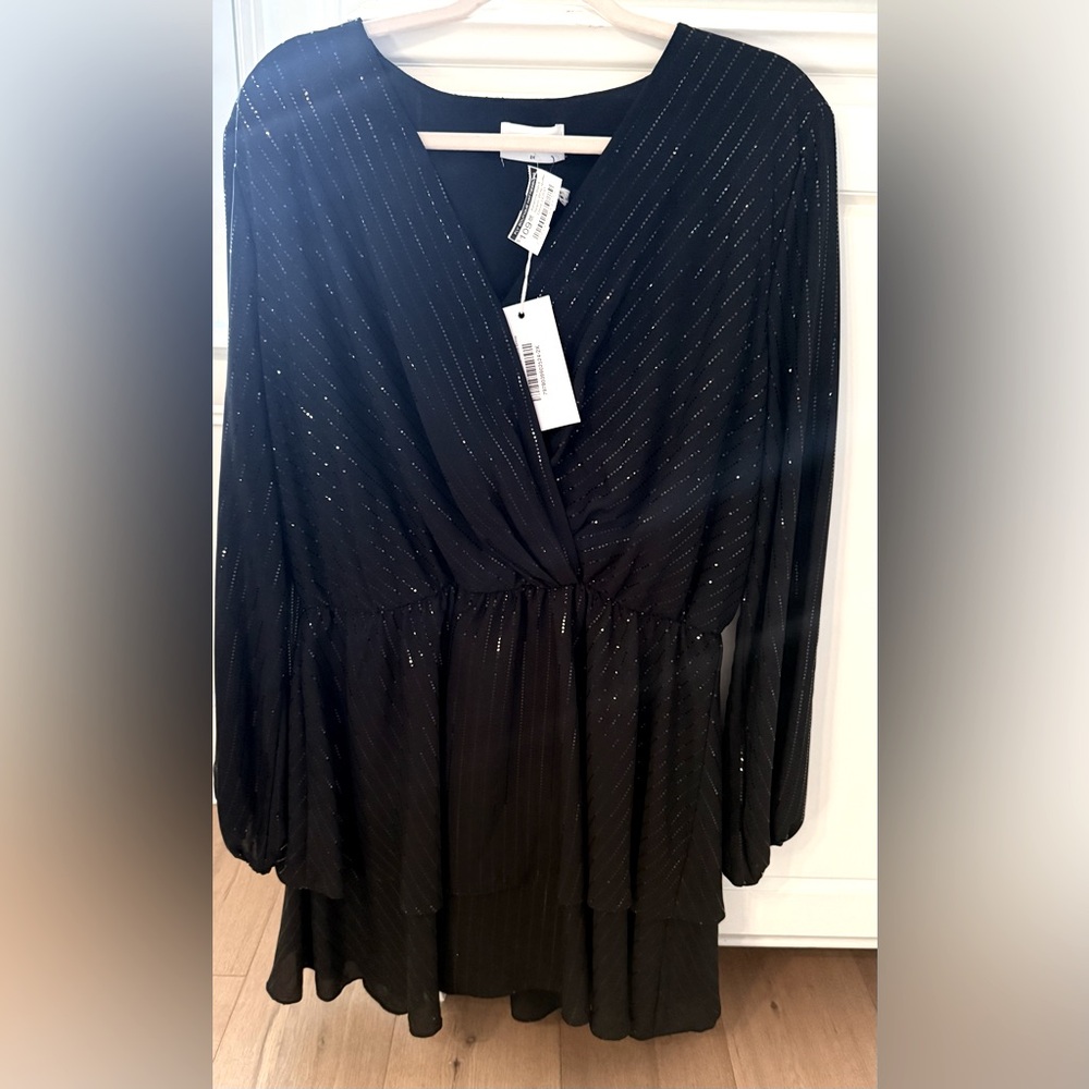 Adrienne Black Sequin Elastic Waist Dress 2X